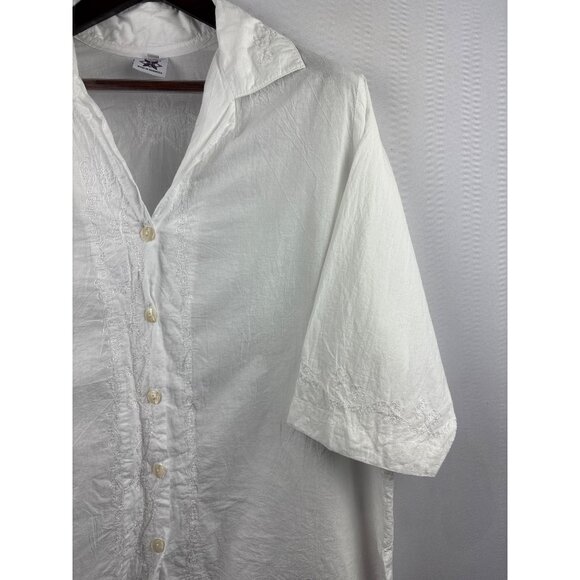 Women’s Yazdi Size M/L White Cotton Long Sleeve Button Up with Floral Embroidery - Picture 3 of 7